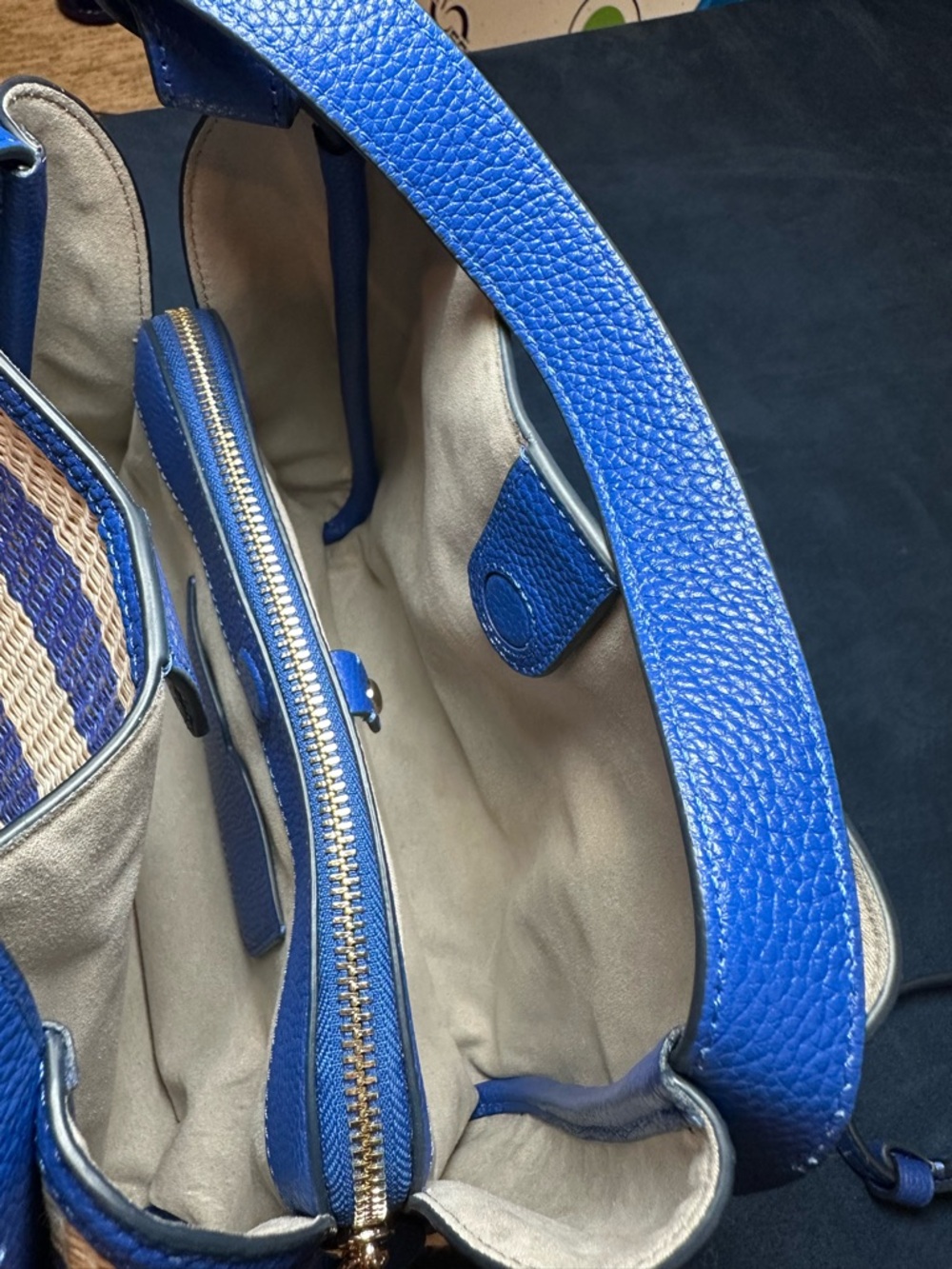 kate spade Blue and White Striped Woven Shoulder Bag - Picture 8 of 11